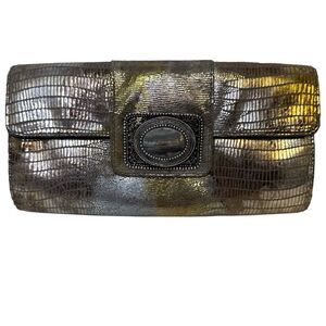 Todd Anthony Metallic Evening Bag Embossed Snakeskin Convertible Clutch Purse